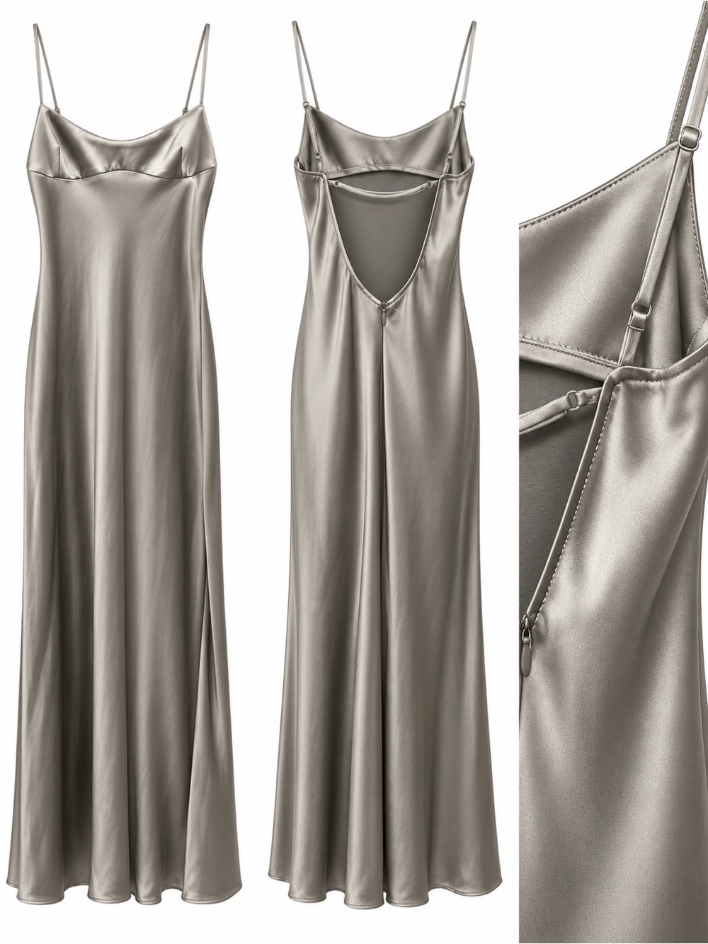 Zara Metallic Taupe Slip Midi Dress